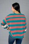 Floral Contrast Striped Top - Teal