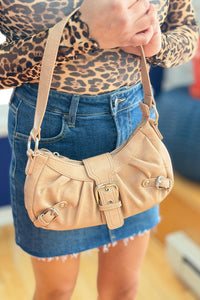 Grunge Buckle Baguette Shoulder Bag - Taupe