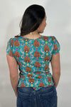 Top With Tulip Sleeve Teal