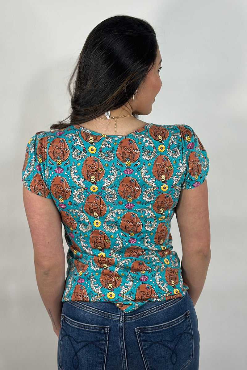 Top With Tulip Sleeve Teal
