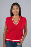Cable Knit Sweater Vest - Red