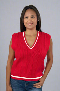 Cable Knit Sweater Vest - Red