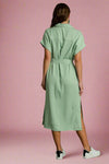 Collared Button Down Midi Dress - Sage
