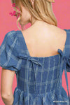 Puff Sleeve Plaid Mini Dress - Medium Blue