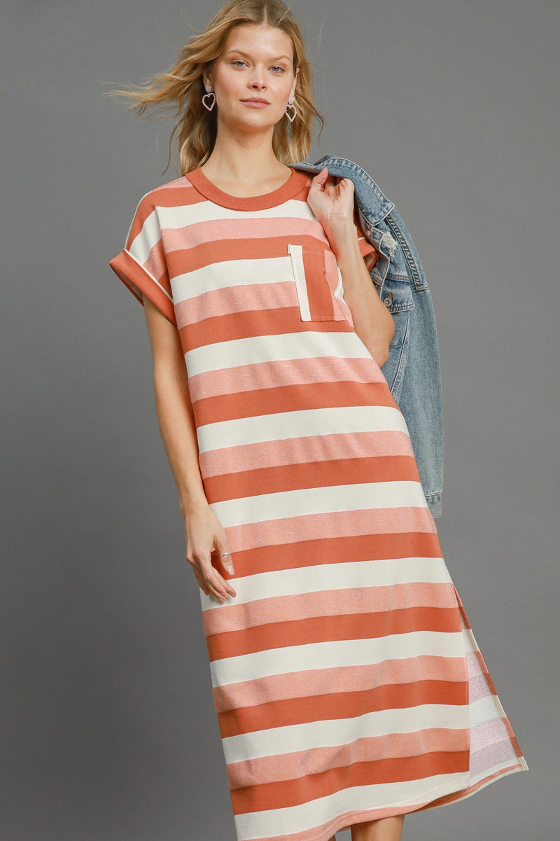 Striped Midi Dress - Peach