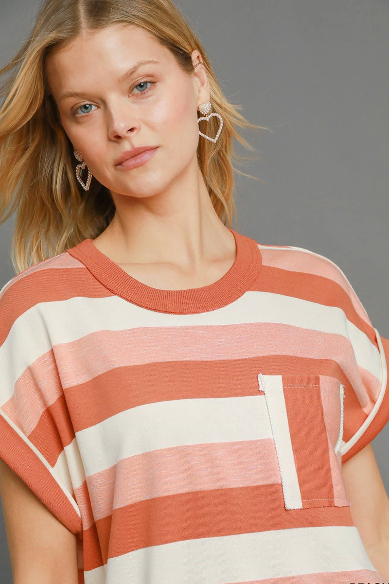 Striped Midi Dress - Peach
