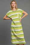 Striped Midi Dress - Avocado