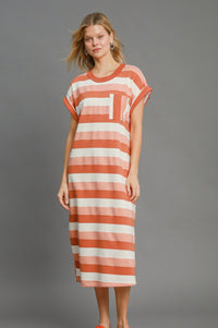 Striped Midi Dress - Peach
