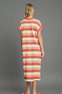 Striped Midi Dress - Peach