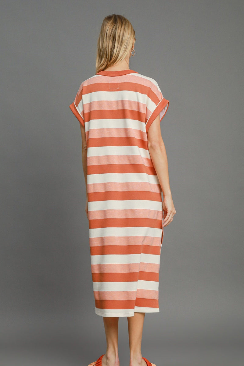 Striped Midi Dress - Peach