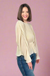 Plisse Dolman Sleeve Blouse - Cream