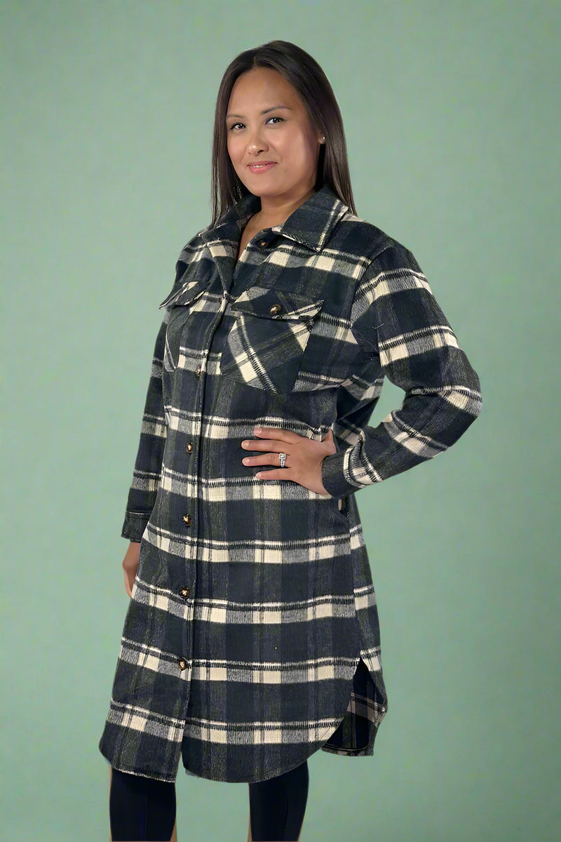 Black & Cream Plaid Long Flannel