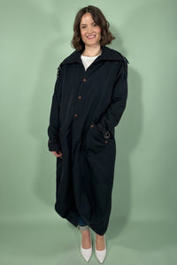 Lapel Button Up Long Coat - Black