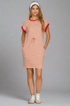 Cinch Waist Striped Knit Dress - Red
