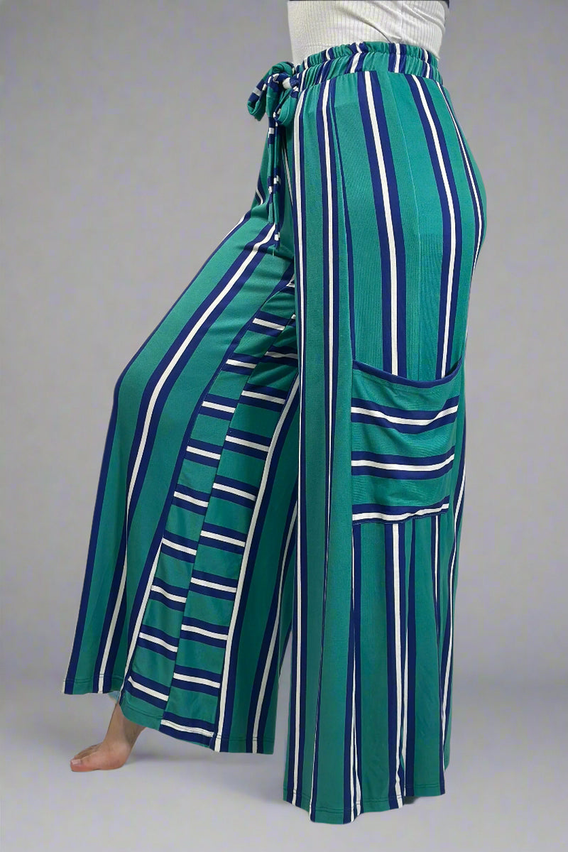 Striped Wide Leg Pants - Teal