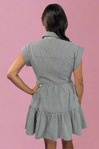 Tiered Shirt Dress - Black Seerscuker
