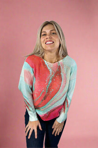 Tie-Dye Round Knit Long Sleeve - Aqua