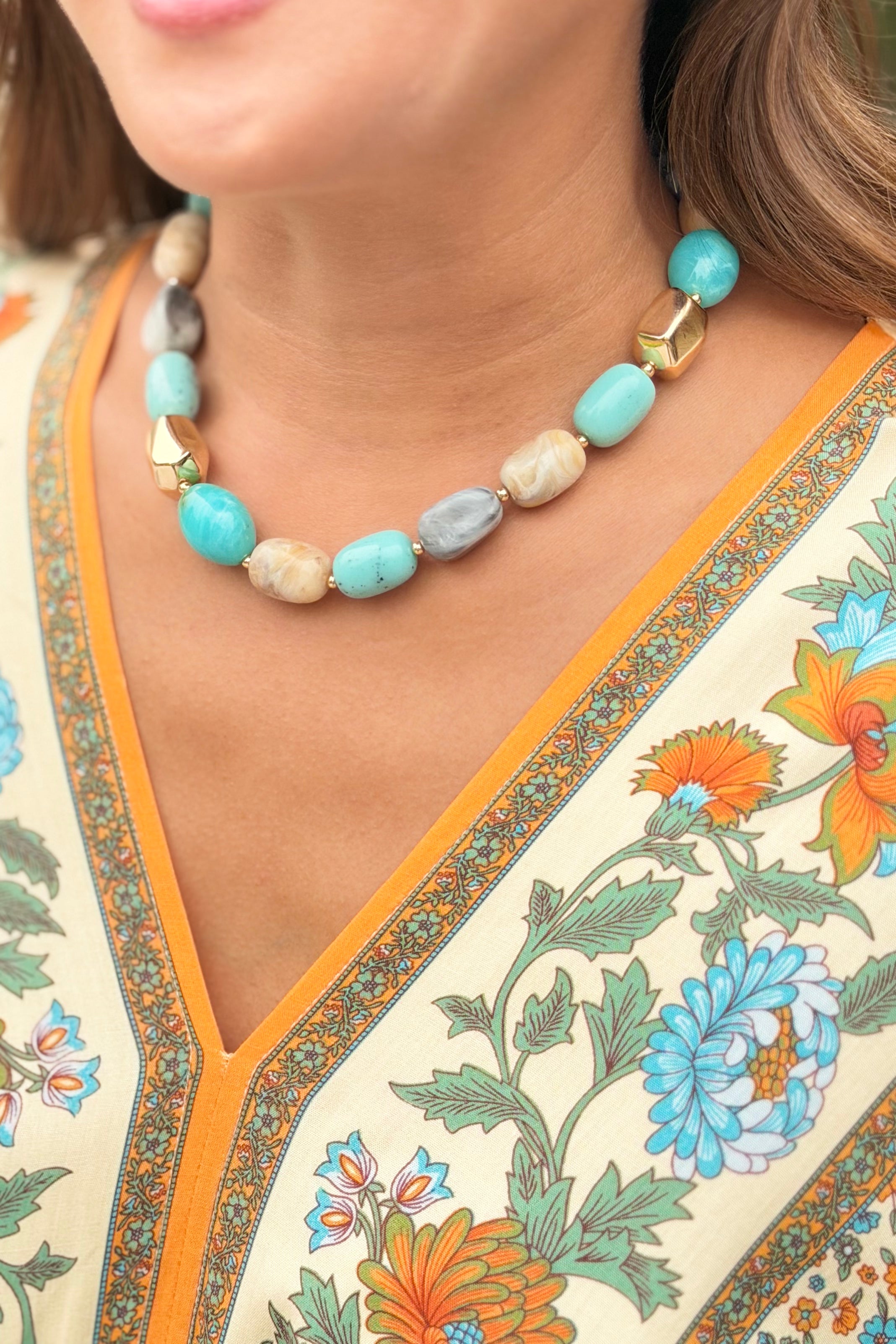 Marble Stone Geo Necklace - Turquiose