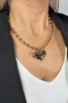 Beaded Chain Heart Necklace Gold