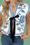 Floral Jacquard Tie Front Knit Vest