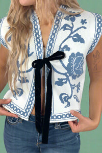 Floral Jacquard Tie Front Knit Vest