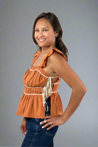 Ruched Detail Ruffled Straps - Burnt Orange