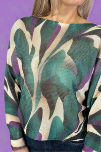Abstract Round Printed Sweater - Green