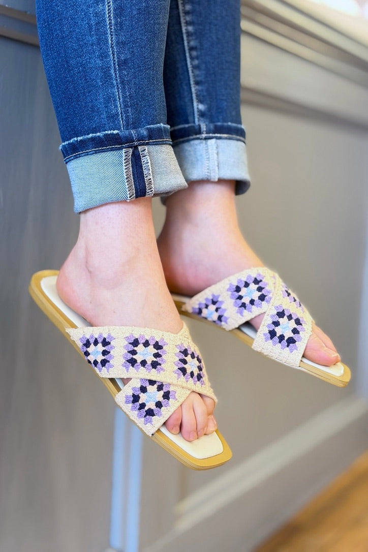 Crochet Cross Upper Slide - Lilac