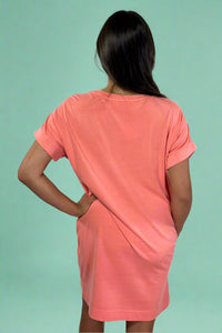 Unwind In Style T Shirt Dress - Coral