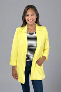 Roll Up Sleeve Open Blazer - Yellow