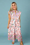 Mixed Print Midi Dress - Pink