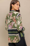 Printed Button Front Top - Olive