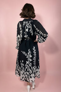 Black Floral Bubble Sleeve Maxi Dress