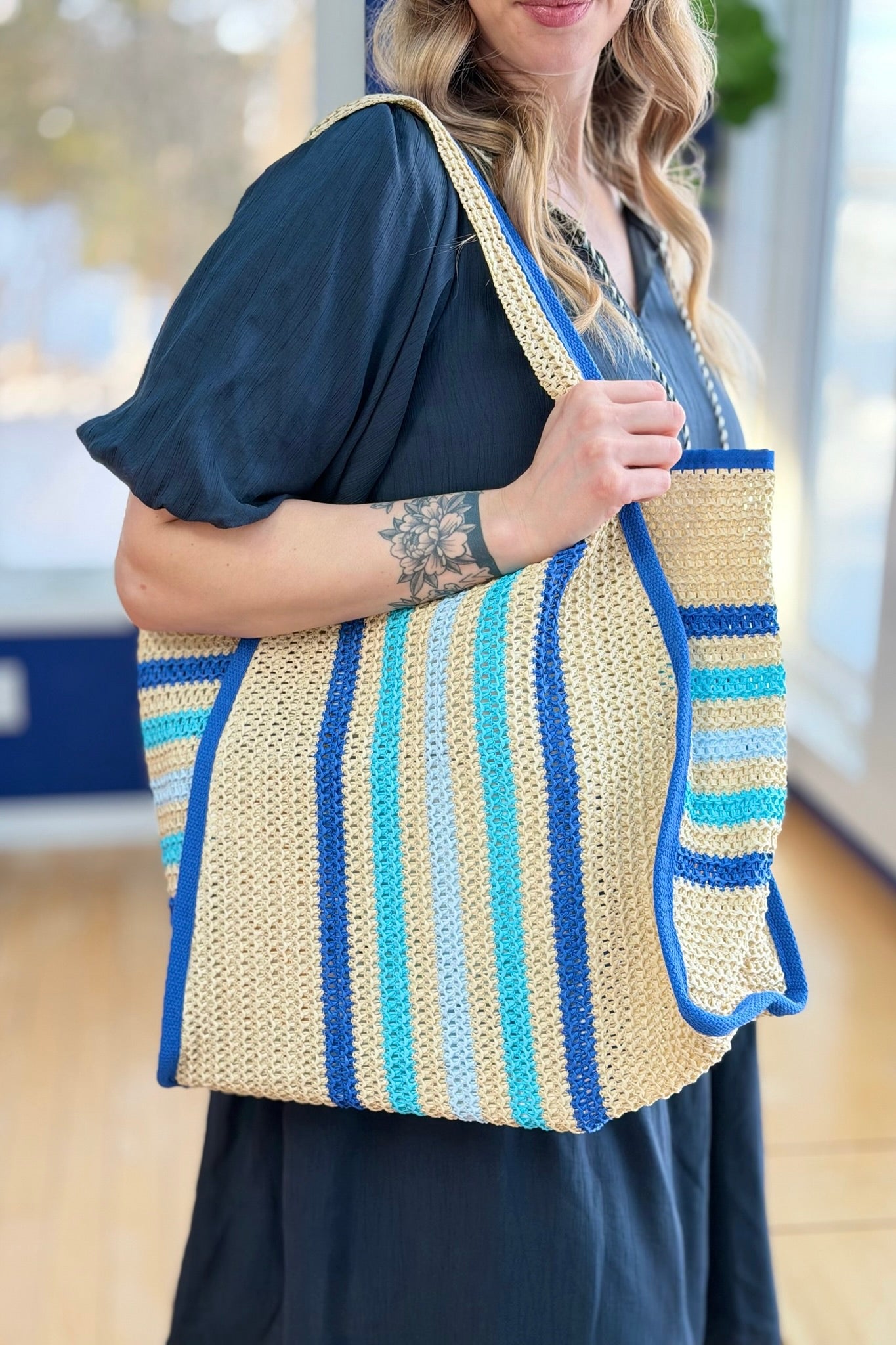 Jennifer Multi Color Straw Beach Bag