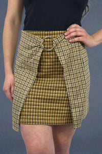 Dual Print Faux Wrap Skirt - Yellow
