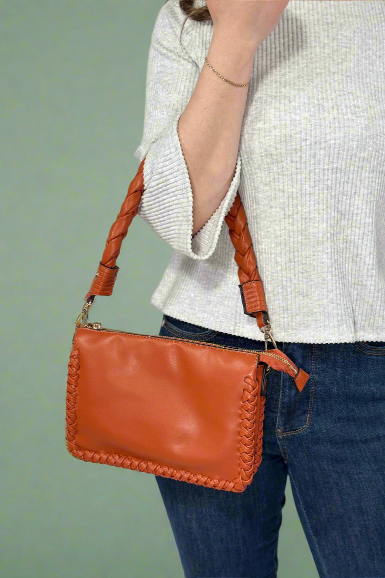 Judith Whipstitch Trim Shoulder Bag - Pumpkin