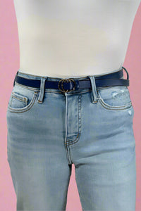 Double Ring Buckle Cinch Belt - Navy