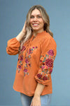 Smocked Yoke Embroidered Top Marigold