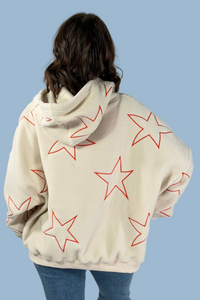 Star Embroidery Pullover Hoodie - Ivory