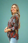 Floral V-Neck 3/4 Sleeve Top Rust