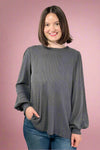 Bella Puff Sleeve Rib Top - Charcoal
