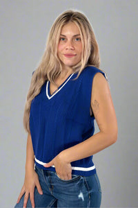 Cable Knit Sweater Vest - Navy