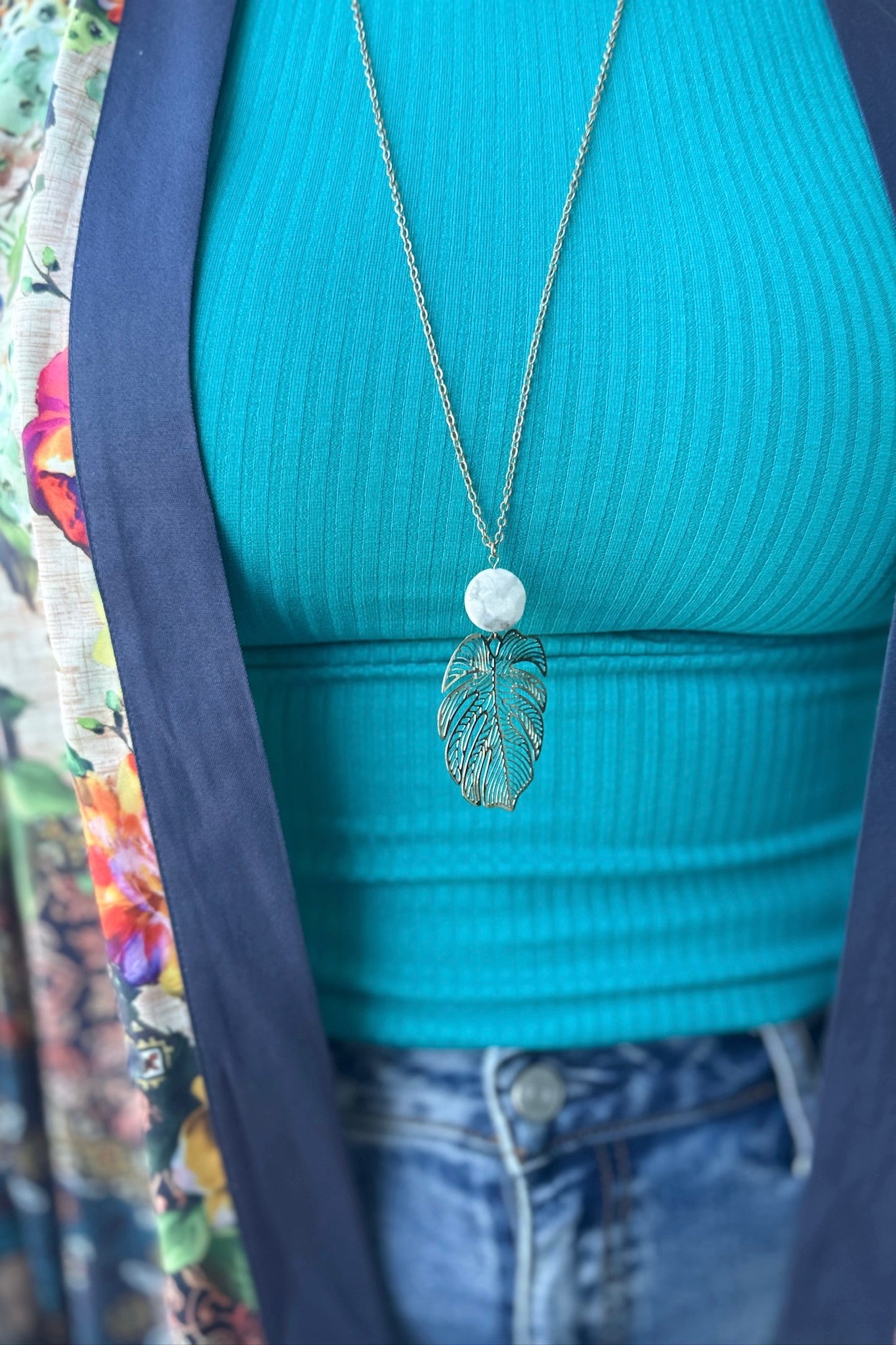 Monstera Pendant  Necklace Gold