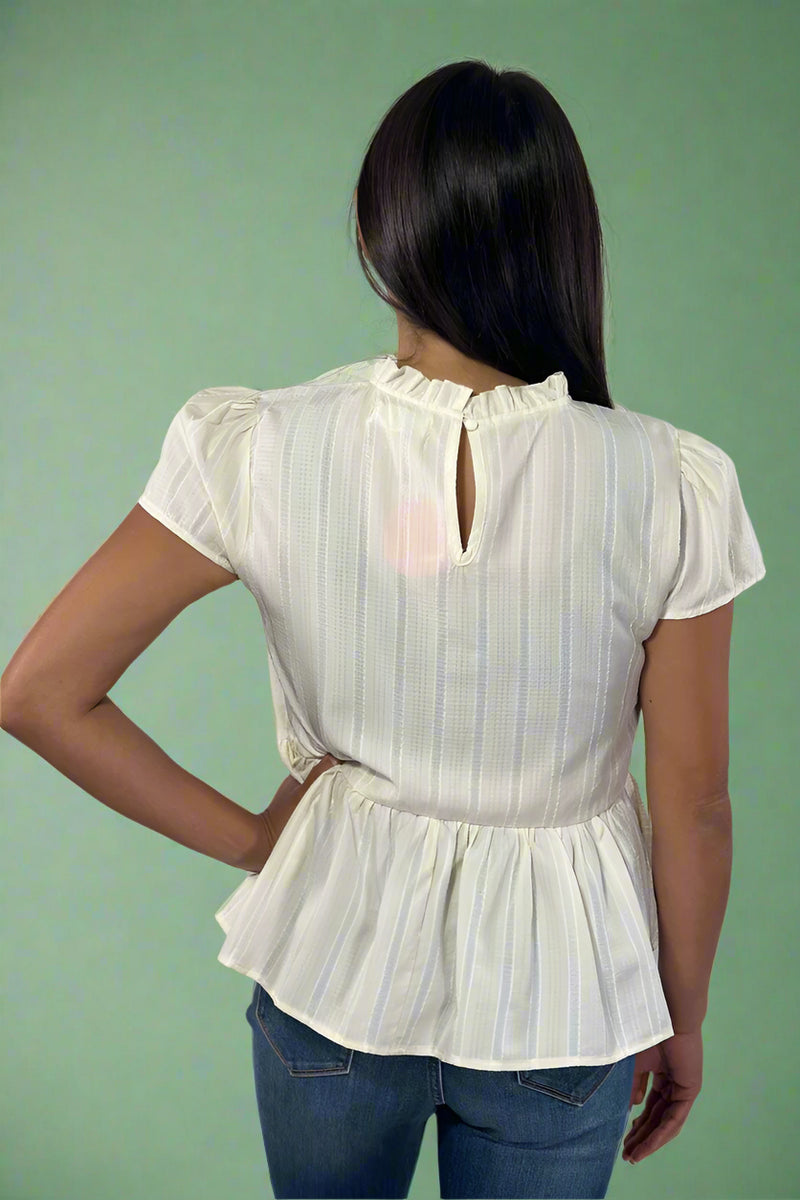 Lace Trim Peplum Blouse - Ivory
