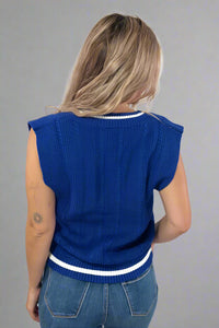 Cable Knit Sweater Vest - Navy