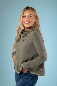 Hoodie Long Sleeve Top - Olive