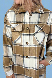 Tan, Cream & Grey Plaid Long Flannel