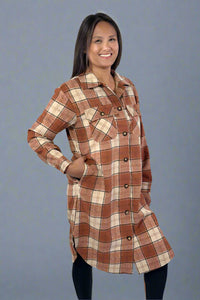 Rust, Cream & Brown Plaid Long Flannel