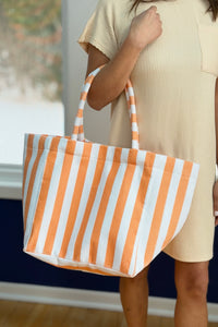 Striped Terry Beach Tote Bag - Orange