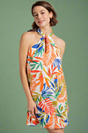Tropical Print Halter Dress - Orange